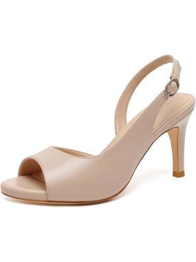 Women's Nude Pu Peep Open Toe Heel Pumps Comfortable Slip On Party Dress Shoes